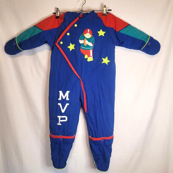 OshKosh Vintage Baby Blue Snowsuit Size 24 Months Football Player Stars MVP - Picture 1 of 16